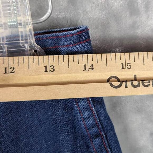 Vtg castle sq Jeans Womens 15/16 Blue Denim Red Contrast Stitching Retro 1970s - Picture 3 of 11